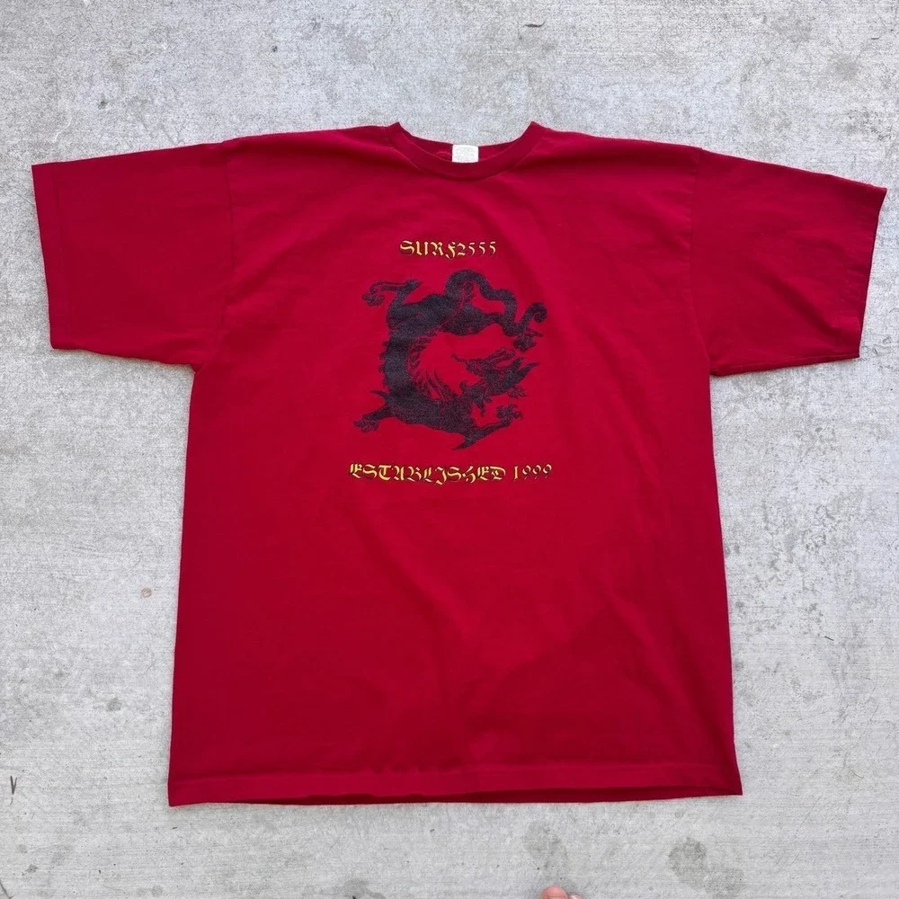 RARE Patagonia Beneficial Ts Vintage Surf 1999 Dragon Graphic Shirt Red XL USA